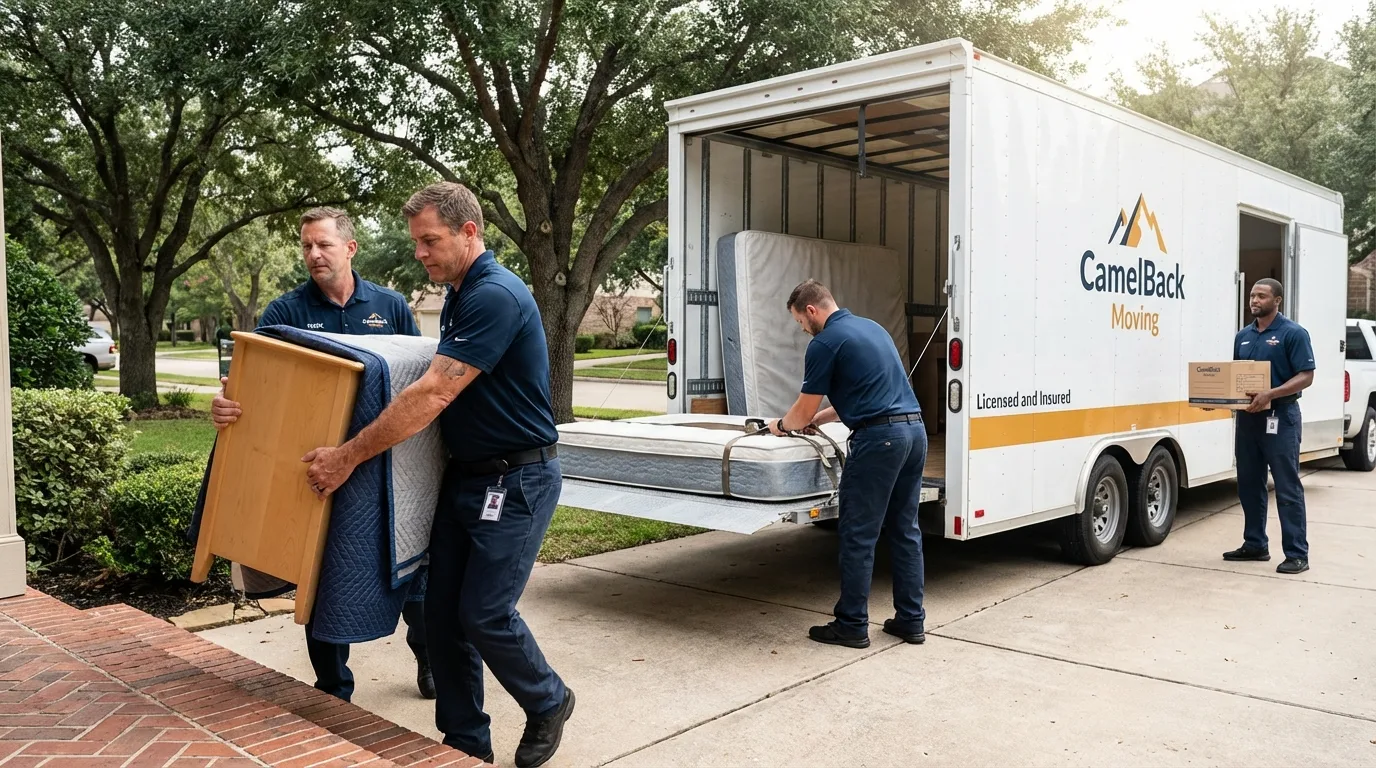 Crew loading residential truck for cross-state move from Erwinville, LA